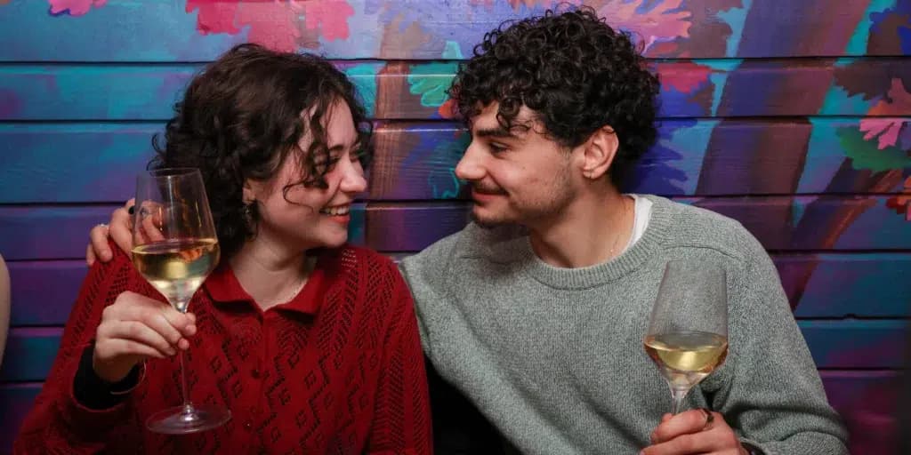 Couple enjoying wine and food in Paris